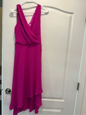 DKNY Hot Pink High-Low Sleeveless V-Neck Dress
